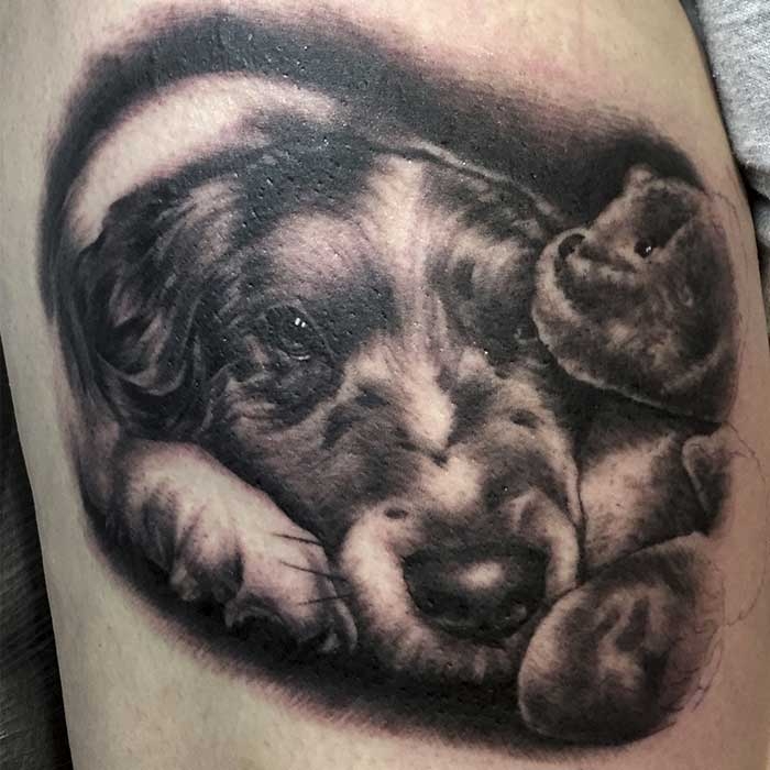 invictus-tattoo-berlin-budapest-laci-kovacs-realistic-scharzweiss-blackandgrey-portait-dog-hund